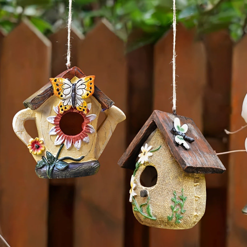 Decorative birdhouse made of resin for garden and balcony
