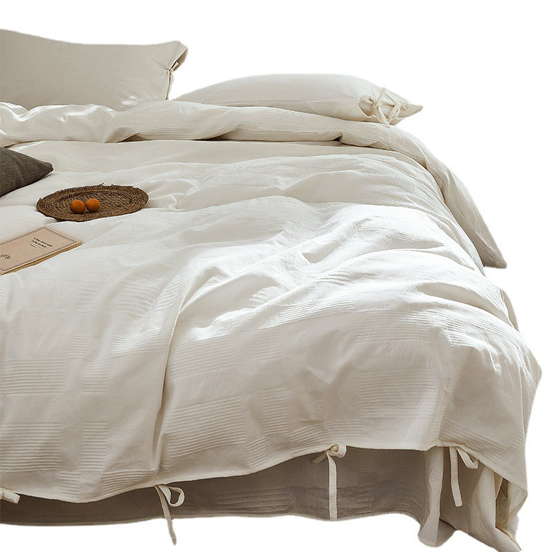 Cotton bedding set, solid color, with jacquard weave