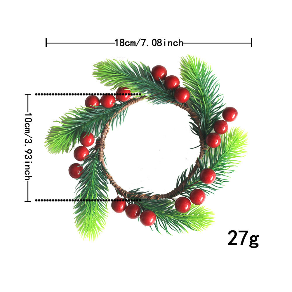Christmas wreath with pine needles and red berries, 18 cm
