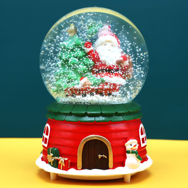 Decorative snow globe music box with light and music