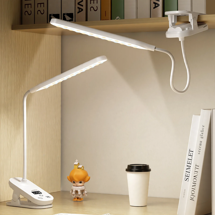 LED clamp lamp with clock for desk and study