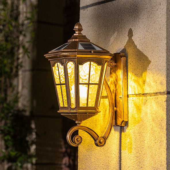 European Solar Outdoor Lantern Aluminum Glass Waterproof 1-Light Wall Sconce Lamp | Stornfield