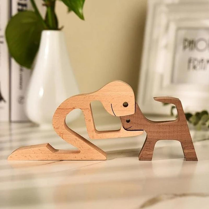 Pet Lover Gifts Wood Sculpture Family & Puppy Wooden Crafts Table Ornaments | Stornfield
