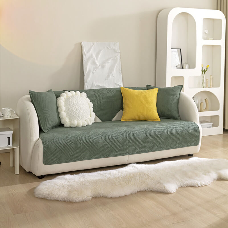 Minimalist All-Season Solid Cotton Geometric Couch Cover | Stornfield