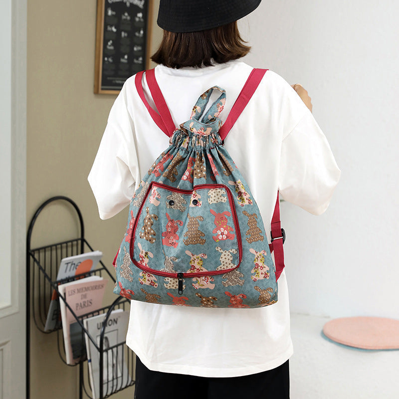 Foldable Printed Nylon Backpack with Drawstring | Stornfield