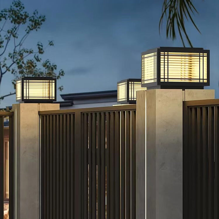 Traditional Chinese Square Aluminum Glass 1-Light Post Head Light For Garden | Stornfield