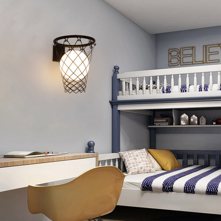 Stornfield | Slamora Applique Murale Enfant | Design Panier de Basketball | Verre & Métal | Style Art Déco | Lumière de Chambre