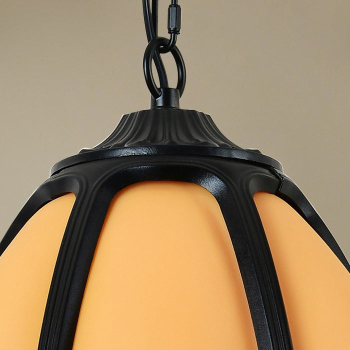 Traditional Chinese Waterproof Aluminum PC Dolomite Elliptical Pumpkin 1-Light Pendant Light For Ourdoor Patio | Stornfield