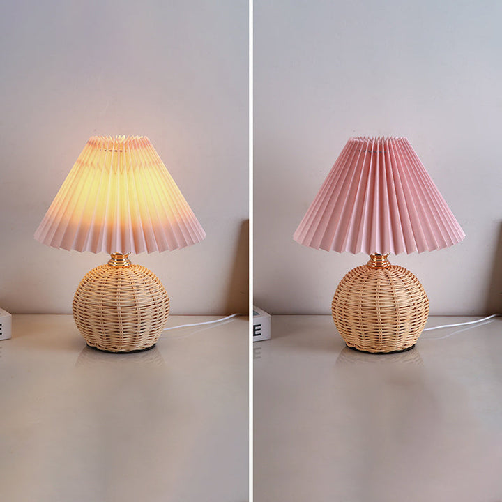 Stornfield | RattaLume Nordic LED Table Lamp | Woven Rattan and Foldable Fabric Lampshade | Ambient Light | Bedroom Decor