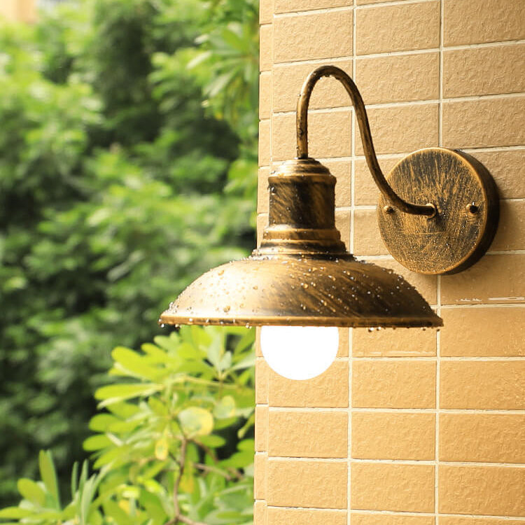 Retro Loft Dome Iron Outdoor Waterproof 1-Light Bent Arm Wall Sconce Lamp | Stornfield