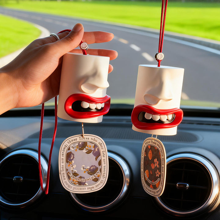 Car fragrance hanger with abstract lip design