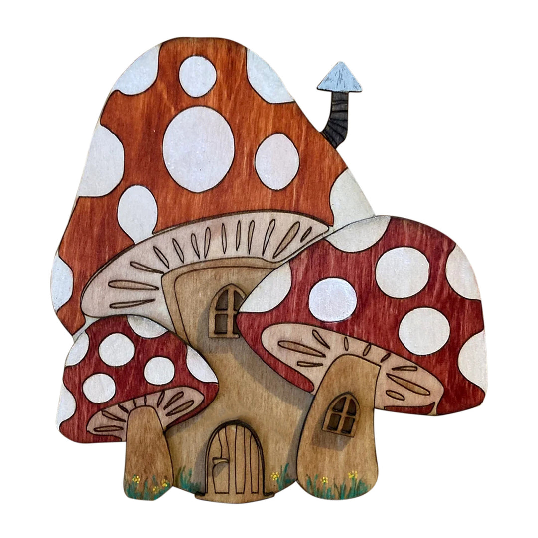 Decorative 2D elf door made of pine wood with animal motifs