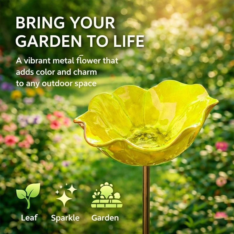 Decorative bird feeder made of metal in flower shape
