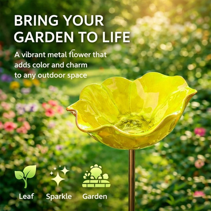 Decorative bird feeder made of metal in flower shape