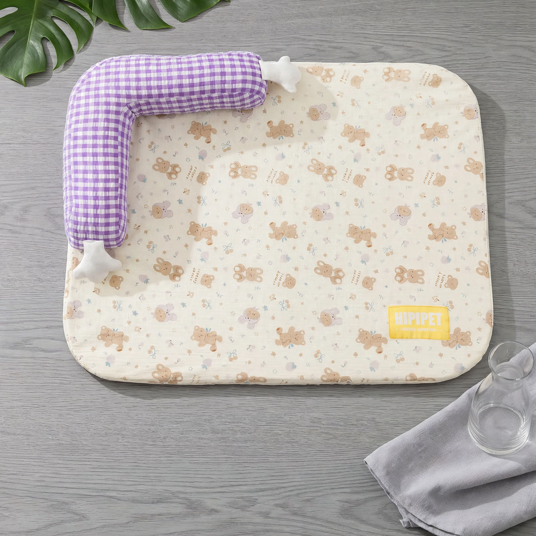 L-shaped pet bed with neck support