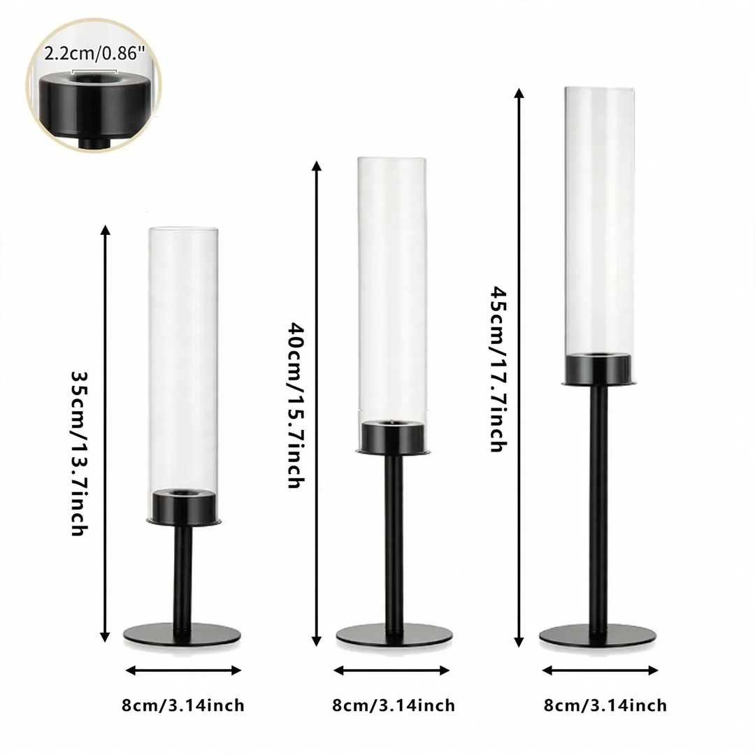 Elegant candle holder made of glass and metal