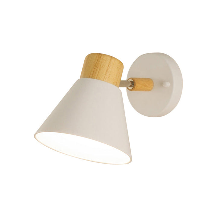 Nordic Stylish Cone Shade Wall Mount Light Metal and Wood 1 Bulb Bedside Rotatable Wall Sconce in Black/White | Stornfield
