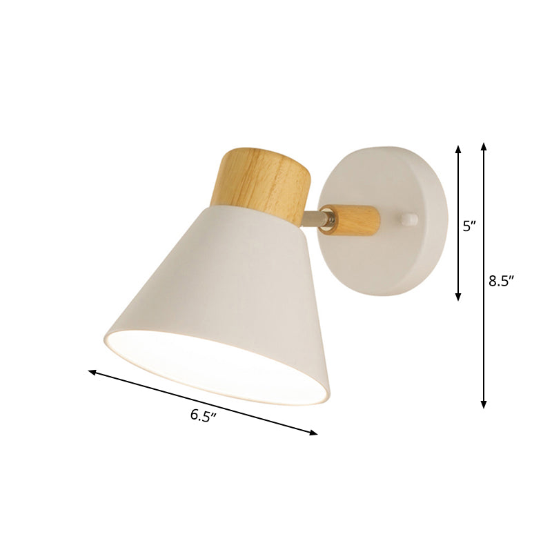 Nordic Stylish Cone Shade Wall Mount Light Metal and Wood 1 Bulb Bedside Rotatable Wall Sconce in Black/White | Stornfield