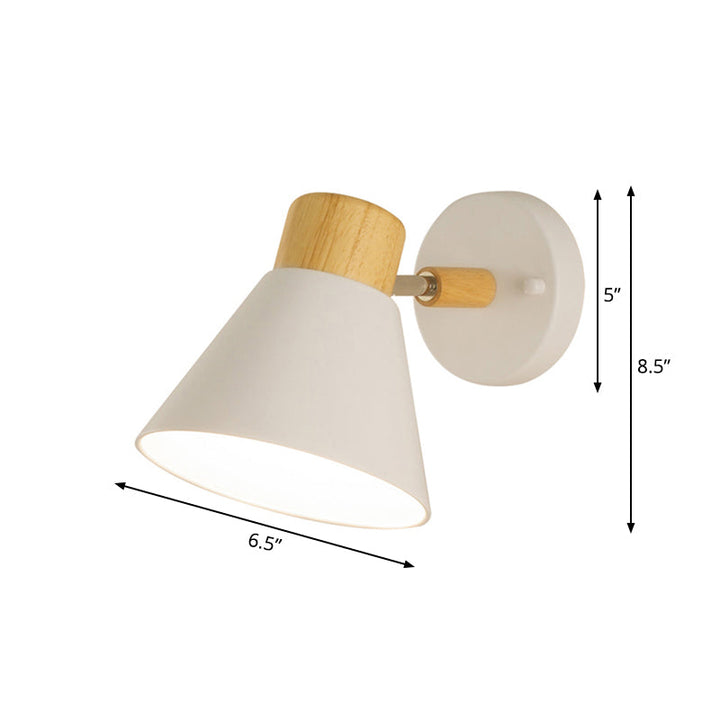 Nordic Stylish Cone Shade Wall Mount Light Metal and Wood 1 Bulb Bedside Rotatable Wall Sconce in Black/White | Stornfield