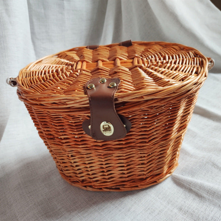 woven rattan bicycle front basket with quick-release mounting system Stornfield
