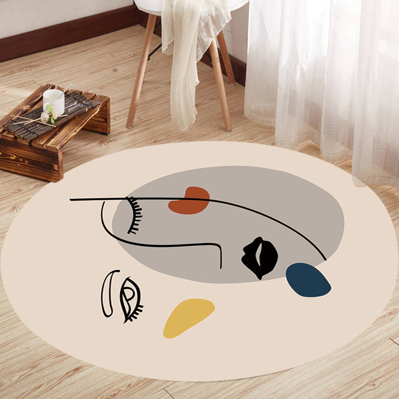 Stornfield | Irregular Ivory Abstract Face Pattern Novelty Polyester Non-Slip Bedroom Rug