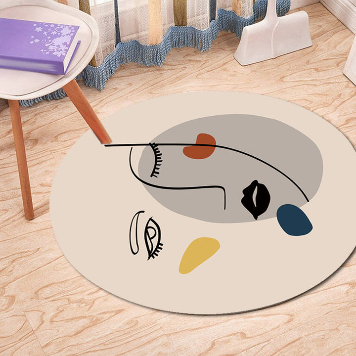 Stornfield | Irregular Ivory Abstract Face Pattern Novelty Polyester Non-Slip Bedroom Rug