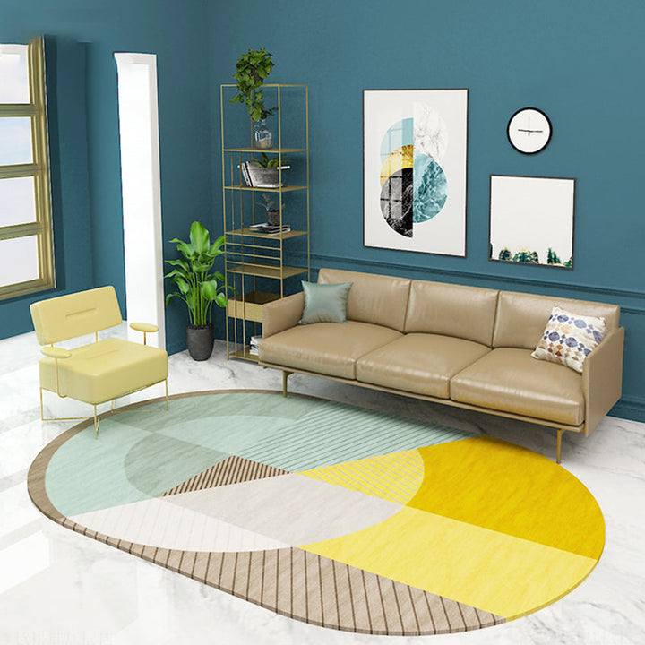 Stornfield | Scandinavian Novelty Rug in Green and Orange Geometric Color Block Pattern Polyester Rug Non-Slip Mat for Home Decor