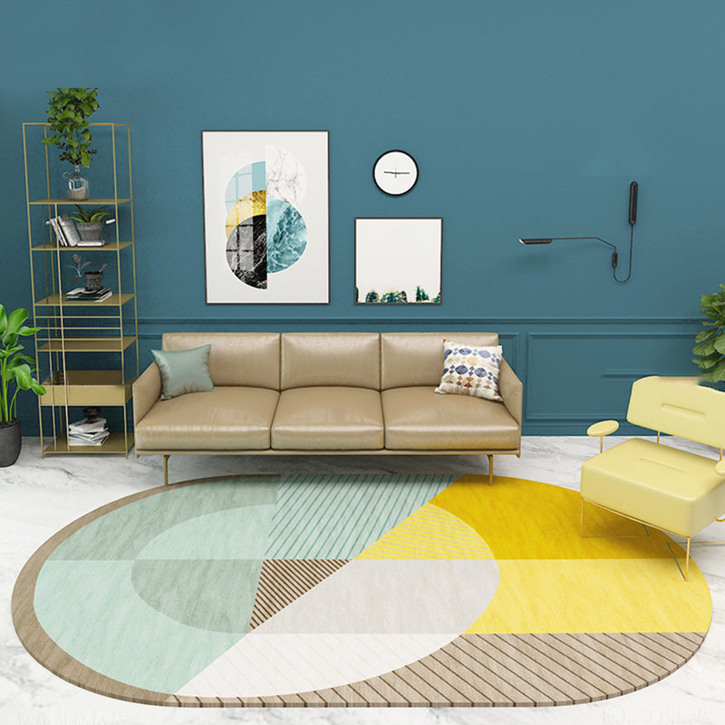 Stornfield | Scandinavian Novelty Rug in Green and Orange Geometric Color Block Pattern Polyester Rug Non-Slip Mat for Home Decor