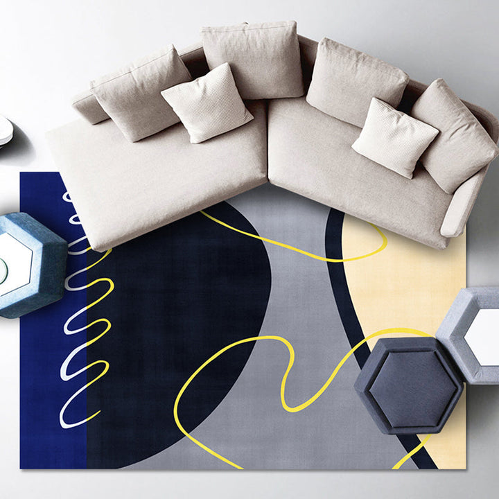 Stornfield | Blue and Green Abstract Polyester Rug Modernist Washable Pet-Friendly Area Rug for Living Room