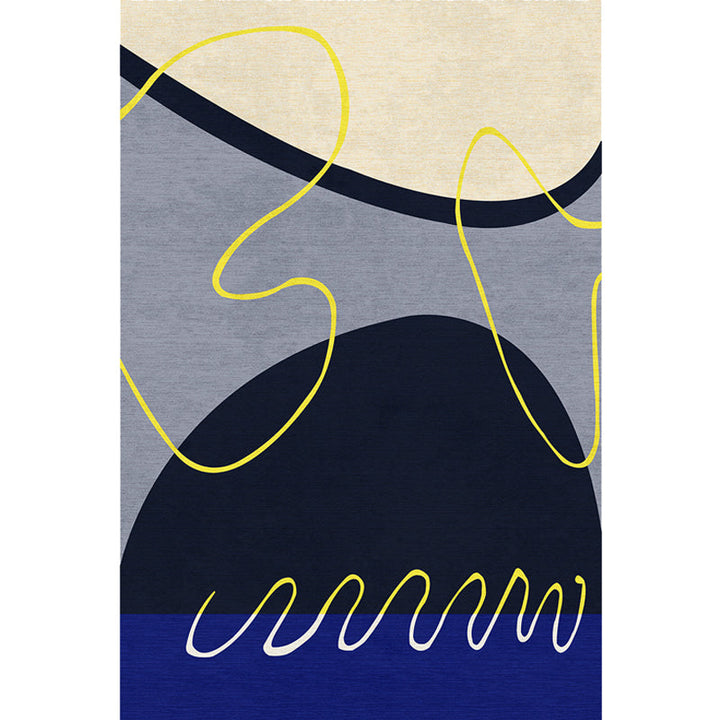 Stornfield | Blue and Green Abstract Polyester Rug Modernist Washable Pet-Friendly Area Rug for Living Room