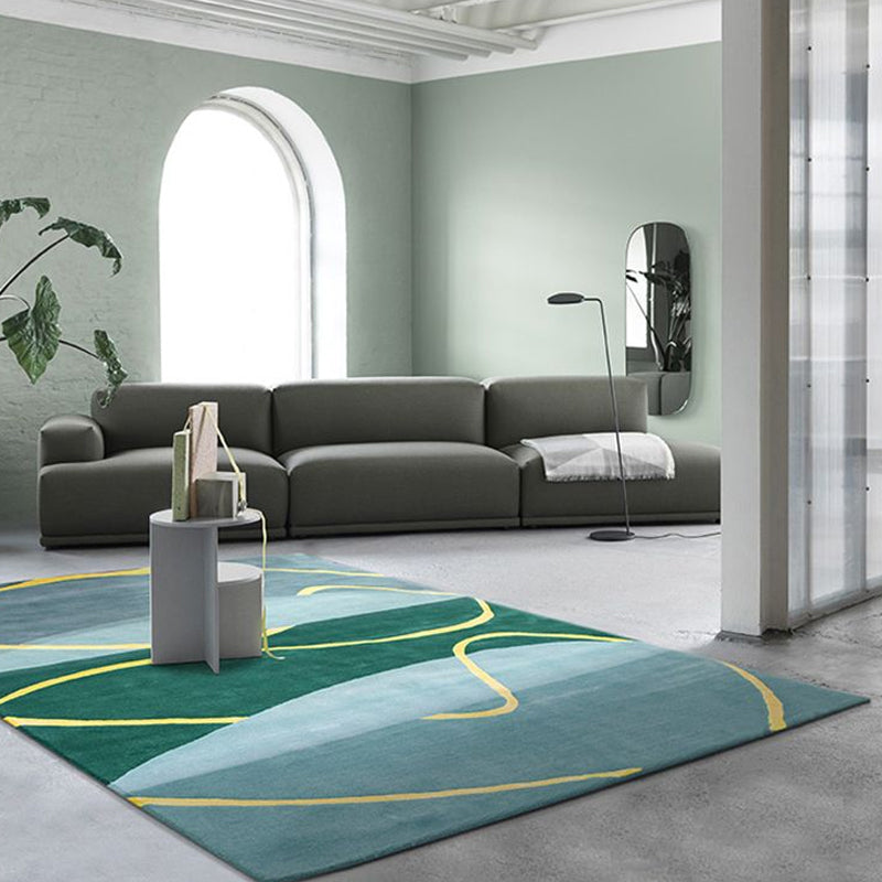 Stornfield | Blue and Green Abstract Polyester Rug Modernist Washable Pet-Friendly Area Rug for Living Room