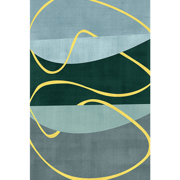 Stornfield | Blue and Green Abstract Polyester Rug Modernist Washable Pet-Friendly Area Rug for Living Room