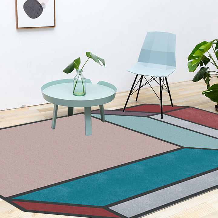 Stornfield | Original Living Room Rug Cube Patterned Rug with Color Blocks Colorful Stain-Resistant Polyester Rug