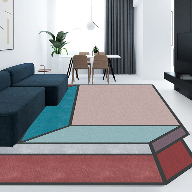 Stornfield | Original Living Room Rug Cube Patterned Rug with Color Blocks Colorful Stain-Resistant Polyester Rug
