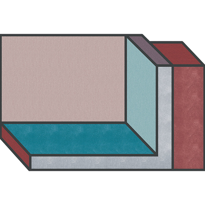 Stornfield | Original Living Room Rug Cube Patterned Rug with Color Blocks Colorful Stain-Resistant Polyester Rug