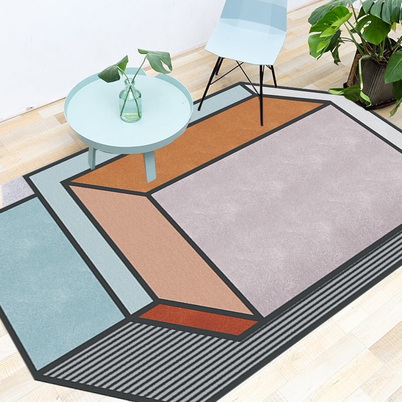 Stornfield | Original Living Room Rug Cube Patterned Rug with Color Blocks Colorful Stain-Resistant Polyester Rug