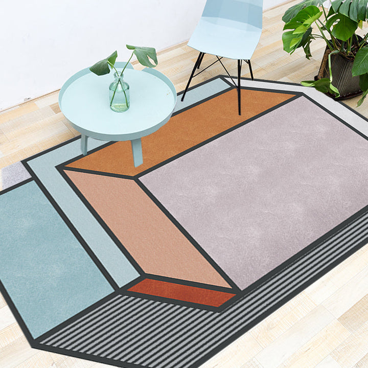 Stornfield | Original Living Room Rug Cube Patterned Rug with Color Blocks Colorful Stain-Resistant Polyester Rug