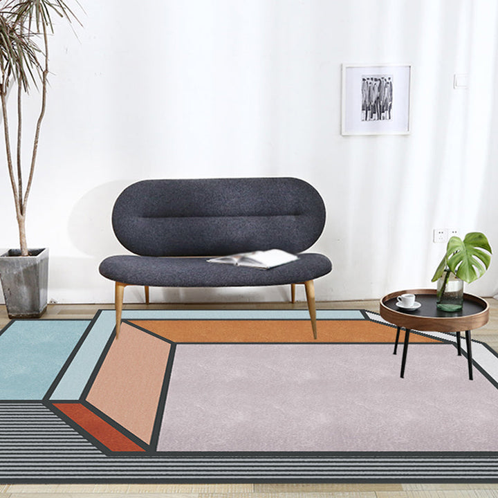 Stornfield | Original Living Room Rug Cube Patterned Rug with Color Blocks Colorful Stain-Resistant Polyester Rug