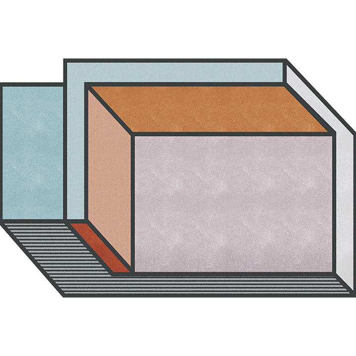 Stornfield | Original Living Room Rug Cube Patterned Rug with Color Blocks Colorful Stain-Resistant Polyester Rug