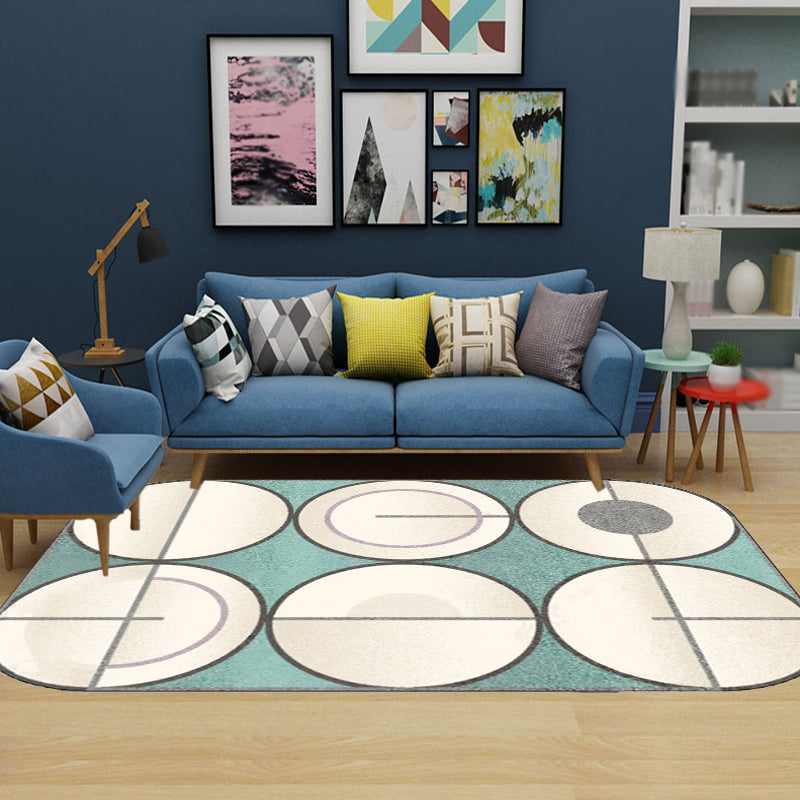 Stornfield | Simple irregular novelty rug with green and ivory color block circular pattern, non-slip polyester rug for home decoration