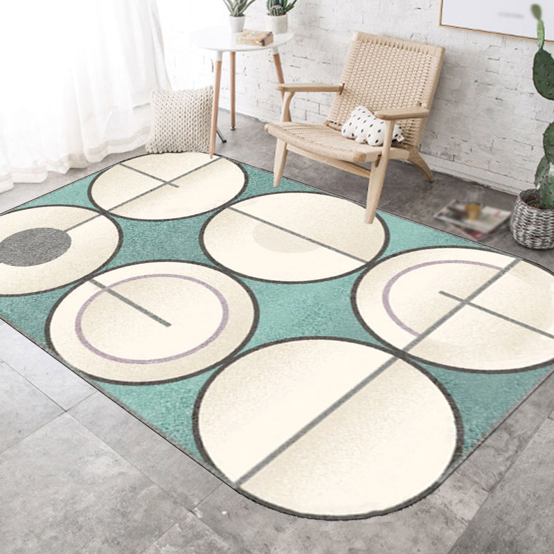Stornfield | Simple irregular novelty rug with green and ivory color block circular pattern, non-slip polyester rug for home decoration