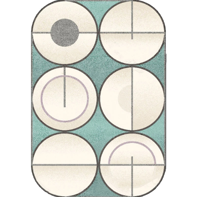 Stornfield | Simple irregular novelty rug with green and ivory color block circular pattern, non-slip polyester rug for home decoration