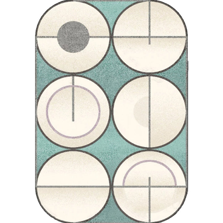 Stornfield | Simple irregular novelty rug with green and ivory color block circular pattern, non-slip polyester rug for home decoration