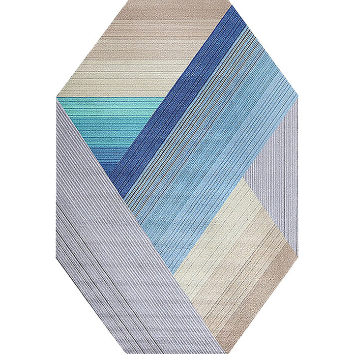 Stornfield | Blue Irregular Novelty Striped Geometric Polyester Bedroom Rug with Non-Slip Backing Area Rug