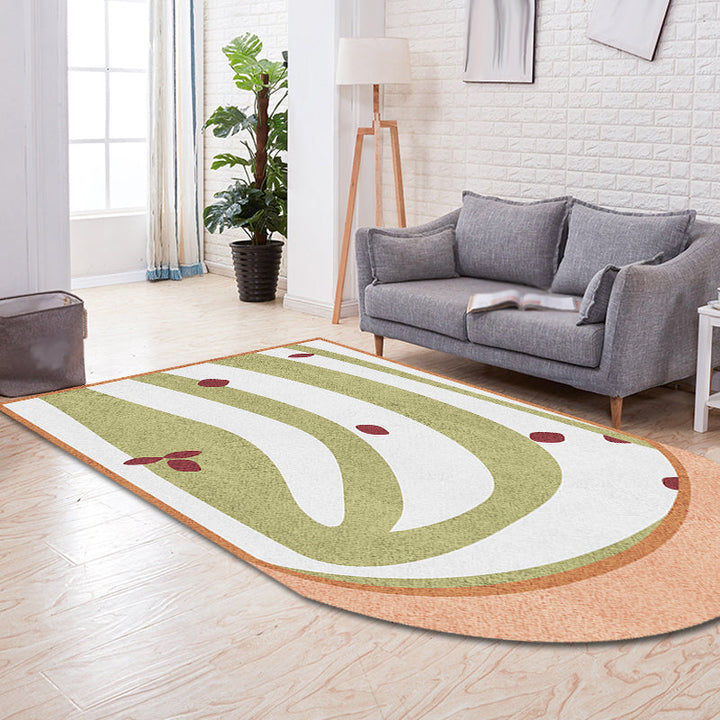 Stornfield | Gray and Green Irregular Area Rug for Bedroom, Color Block Pattern, Polyester Blanket, Non-Slip Mat