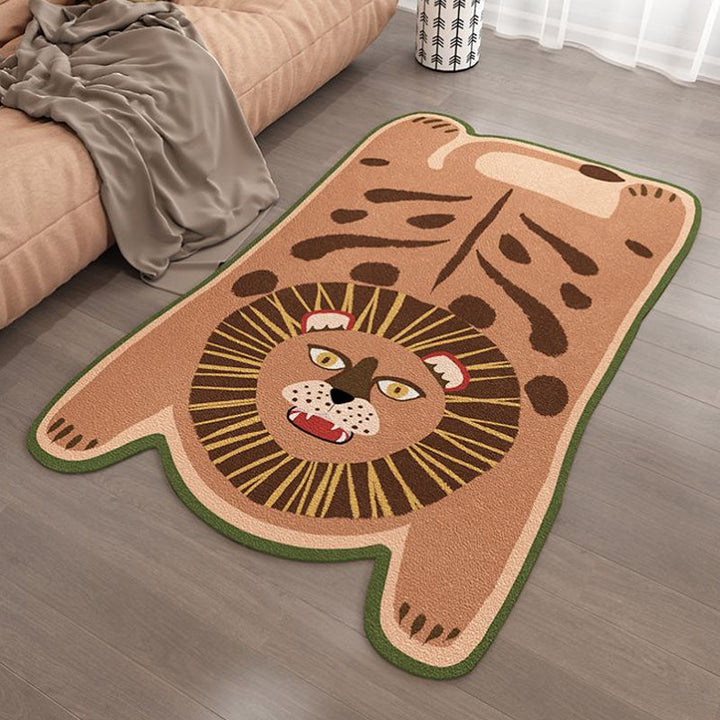 Stornfield | Irregular Yellow and Brown Rug Kids Room Animal Pattern Tiger Leopard Lion Stain Resistant Polyester Rug