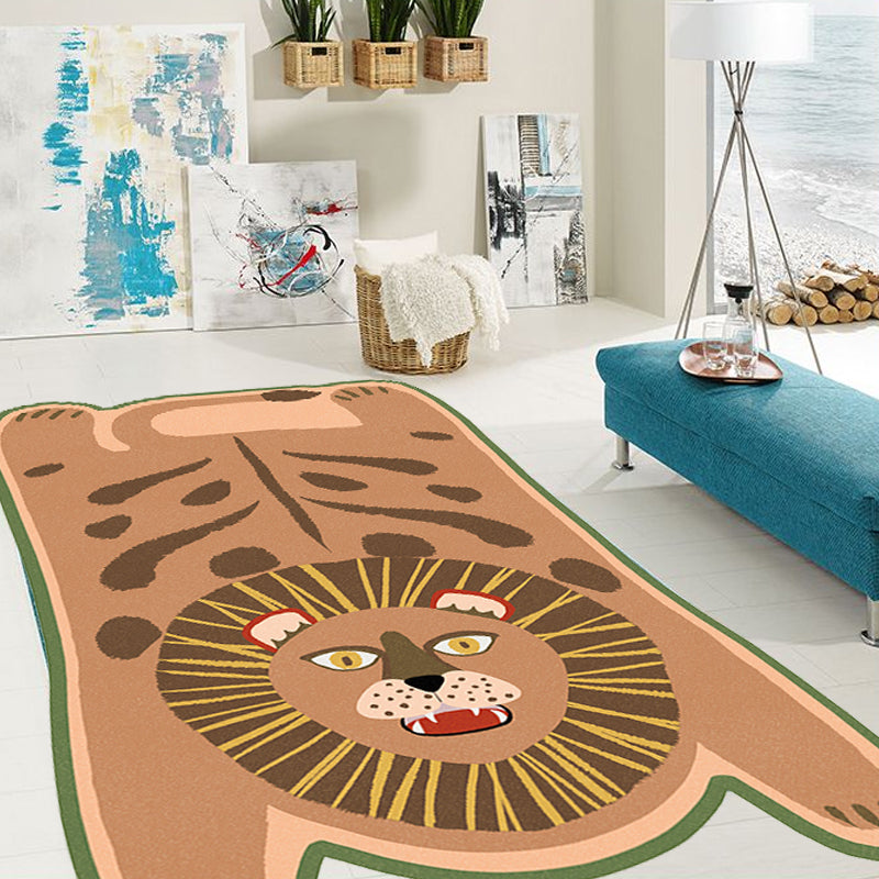 Stornfield | Irregular Yellow and Brown Rug Kids Room Animal Pattern Tiger Leopard Lion Stain Resistant Polyester Rug