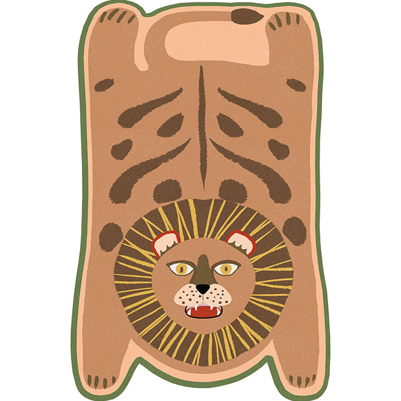 Stornfield | Irregular Yellow and Brown Rug Kids Room Animal Pattern Tiger Leopard Lion Stain Resistant Polyester Rug