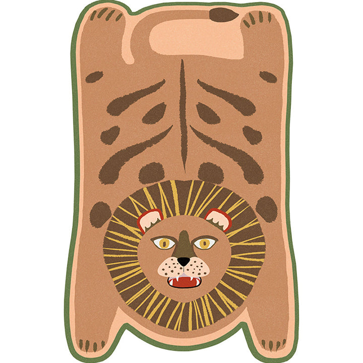 Stornfield | Irregular Yellow and Brown Rug Kids Room Animal Pattern Tiger Leopard Lion Stain Resistant Polyester Rug
