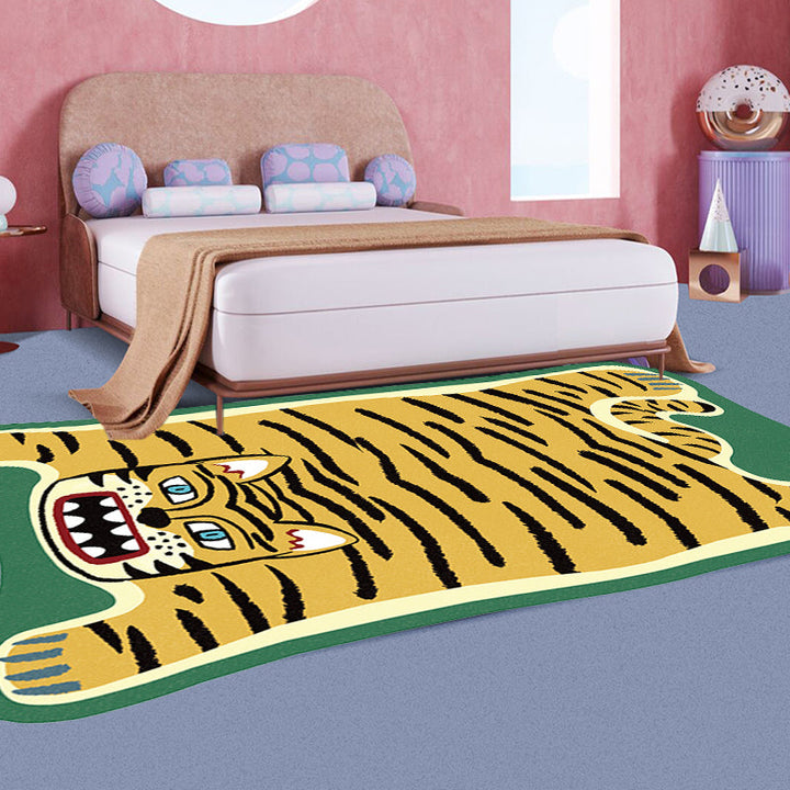 Stornfield | Irregular Yellow and Brown Rug Kids Room Animal Pattern Tiger Leopard Lion Stain Resistant Polyester Rug